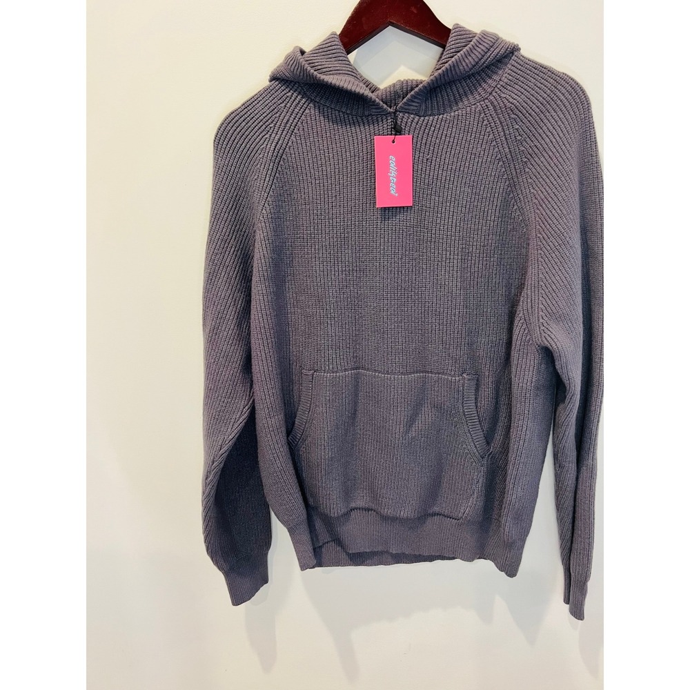 Edikted NWT Gray Ribbed Knit Hoodie Oversized Cozy Pullover Sweater Womens Sml